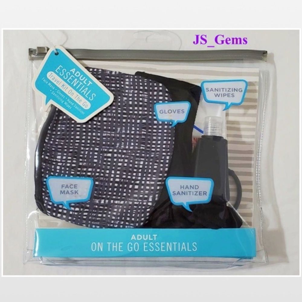 New Adult Mask PPE Essentials Travel Kit Gloves Sanitizer Wipes 8 Pieces NWT